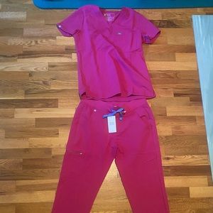 SET Raspberry Sorbet Zamora Jogger Scrub Pants Small Petite and
Catarina Top XS